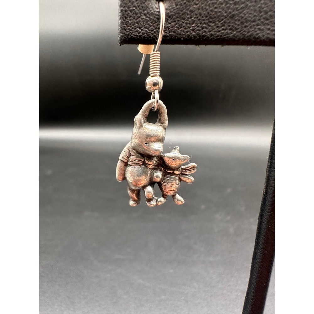 Disney Winnie the Pooh Piglet Earrings Pewter Silver Dangle Hook Character Jewel
